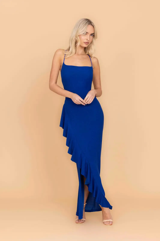 GRACE Elektroblaues Glitzer-Maxikleid