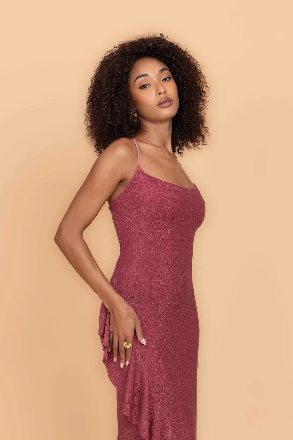 strapless open back dress GRACE Rose Pink Glitter Strappy Dress