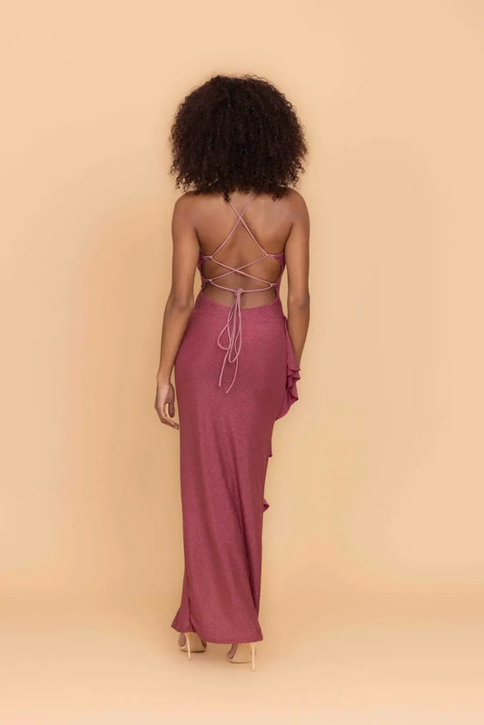 GRACE Rosérosa Glitzer-Maxikleid