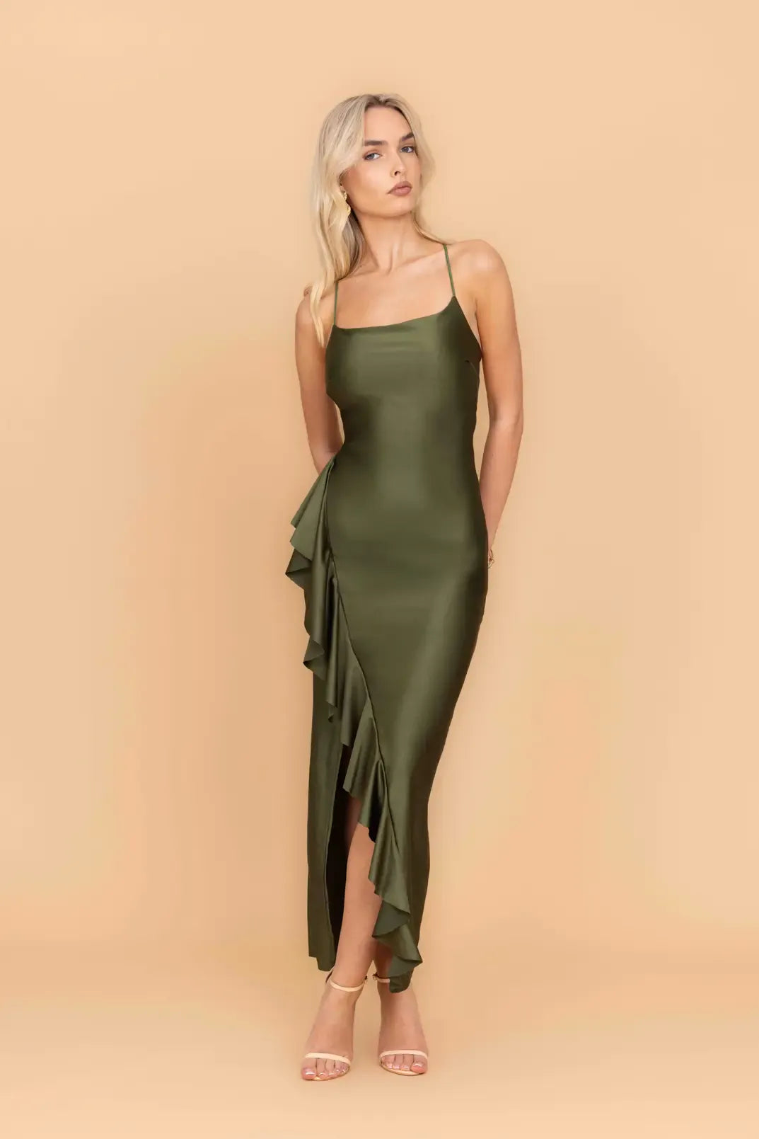 GRACE Khaki Ruffle Maxi Dress