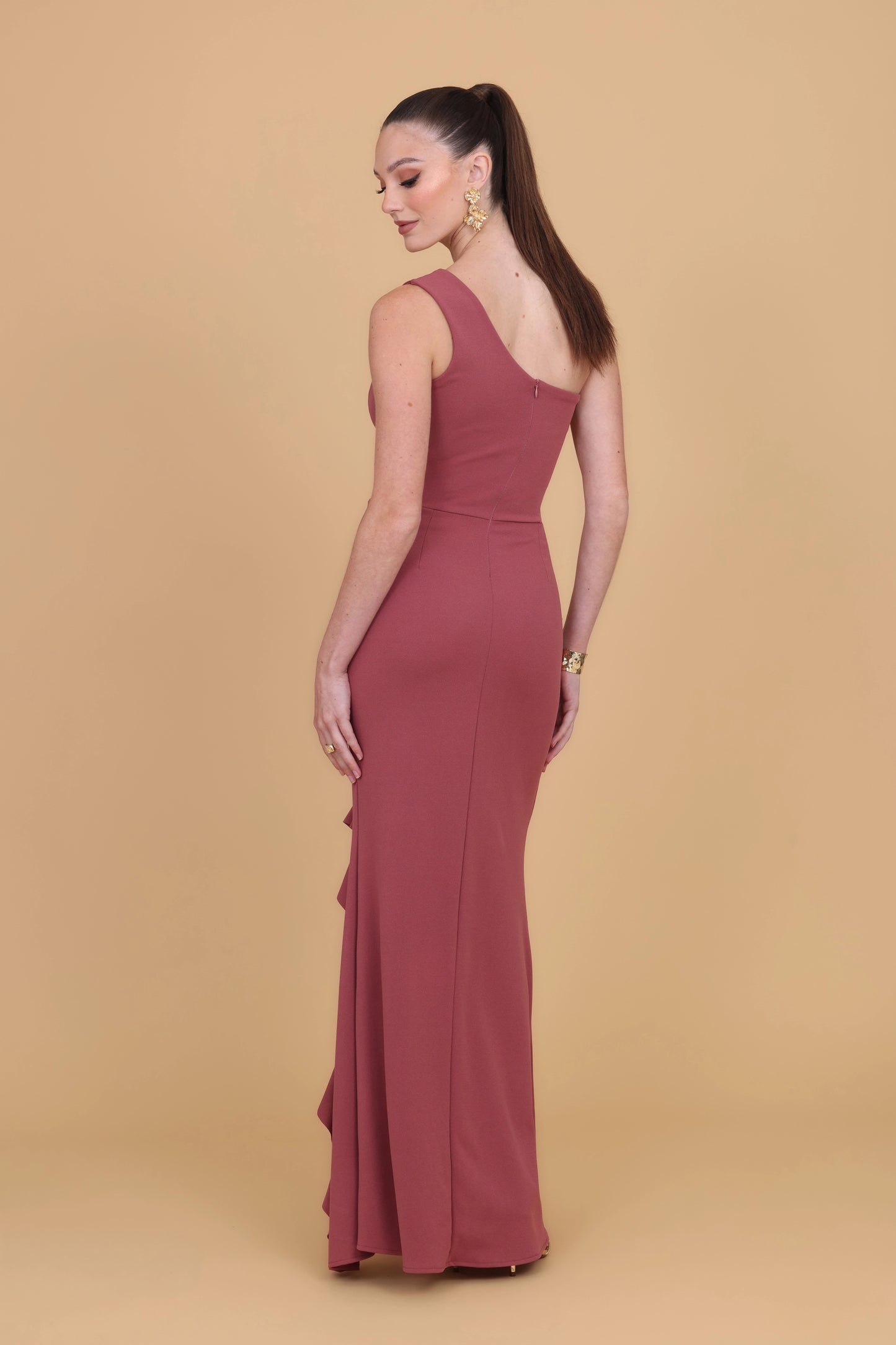 MILLY Maxikleid in dunklem Mauve-Rosa