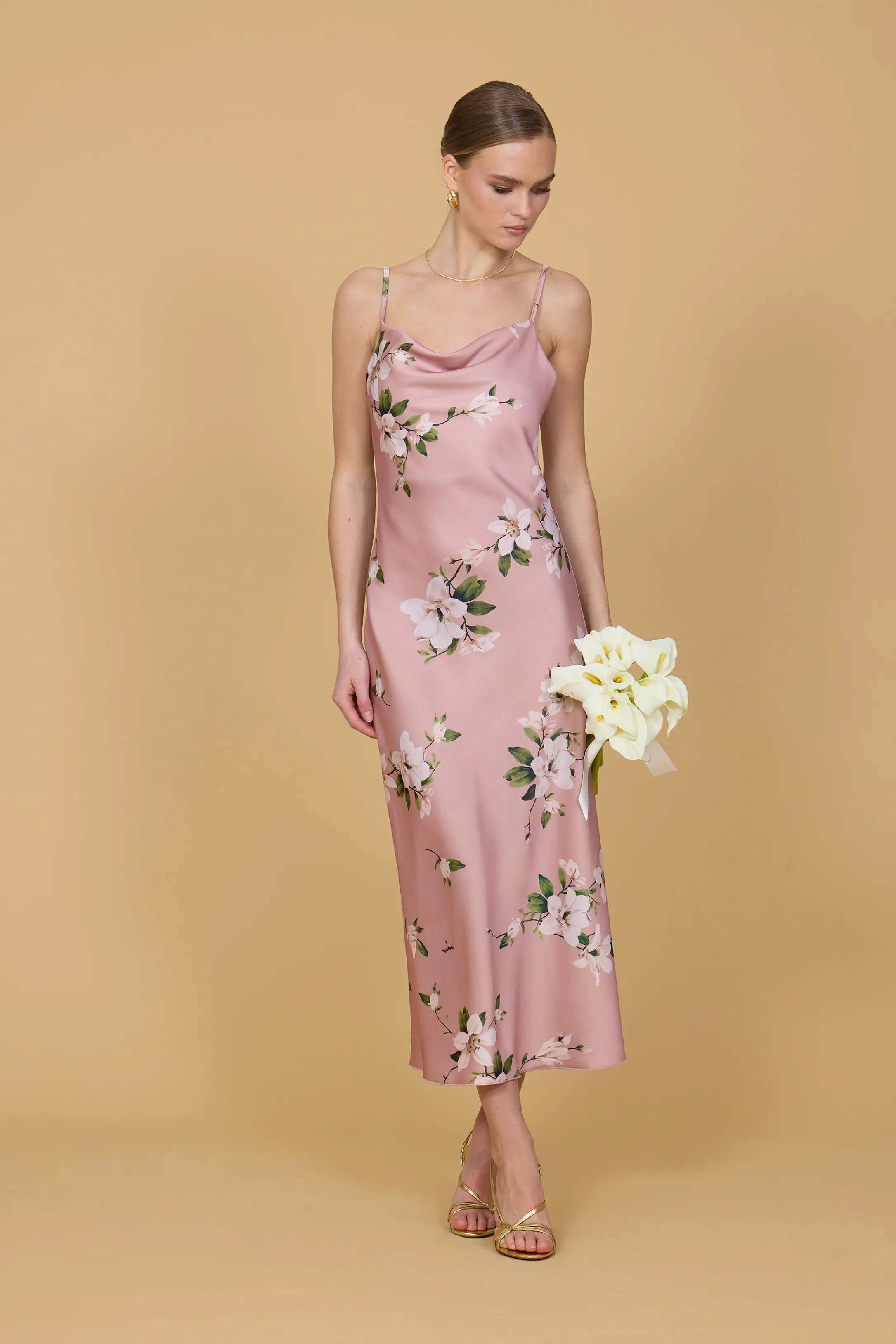orchid pink midi dress CARA Dark Pink Orchid Cowl Neck Midi Dress