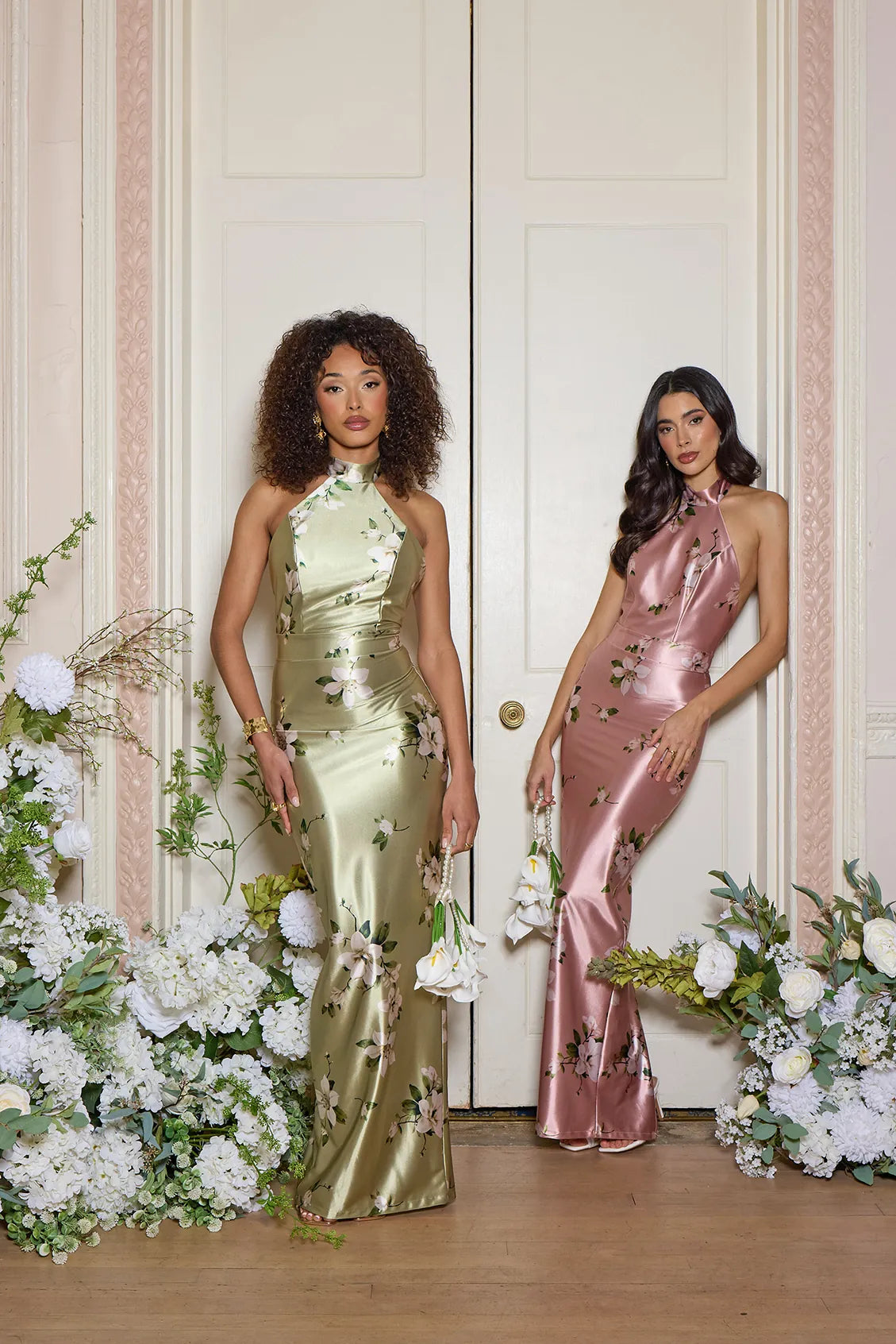 ABIGAIL Salbeigrünes Orchideen-Maxikleid