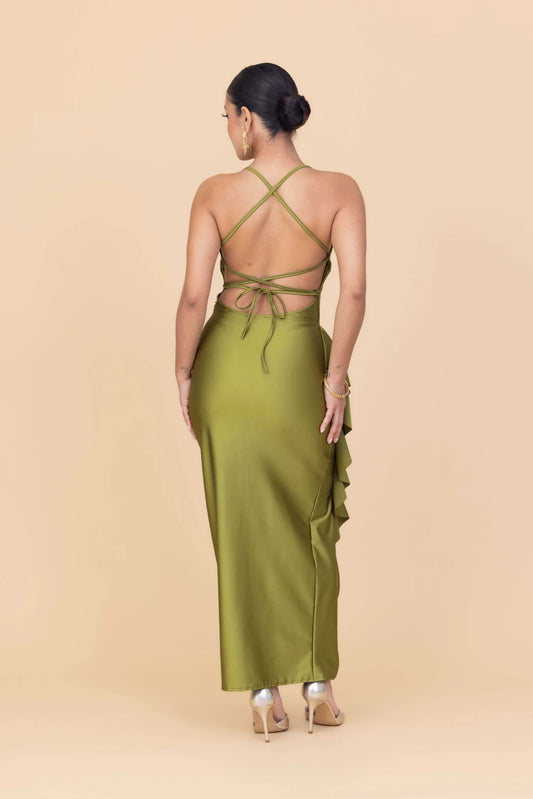 GRACE Deep Olive Maxikleid Petite