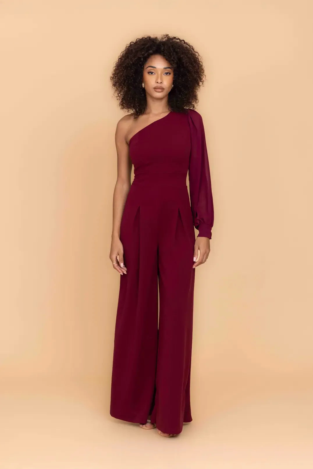 ASH Wine One Sleeve Wide Leg Jumpsuit | WalG London