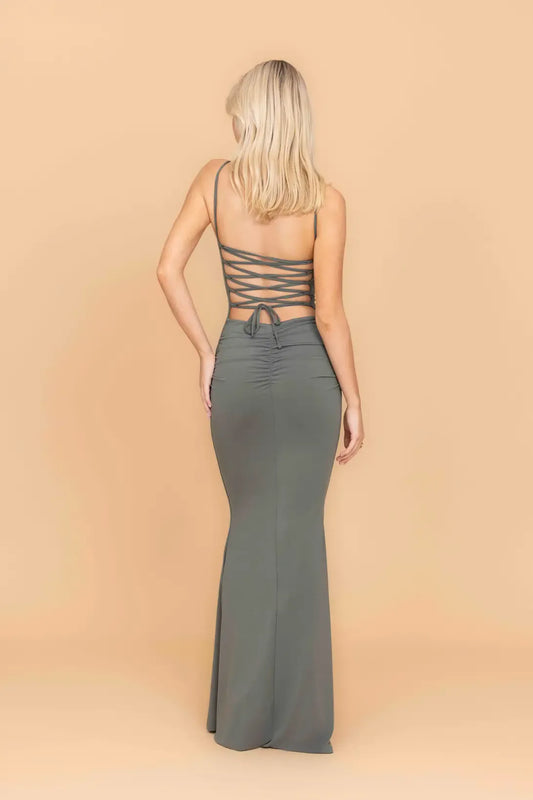 MARY Khakifarbenes Maxikleid