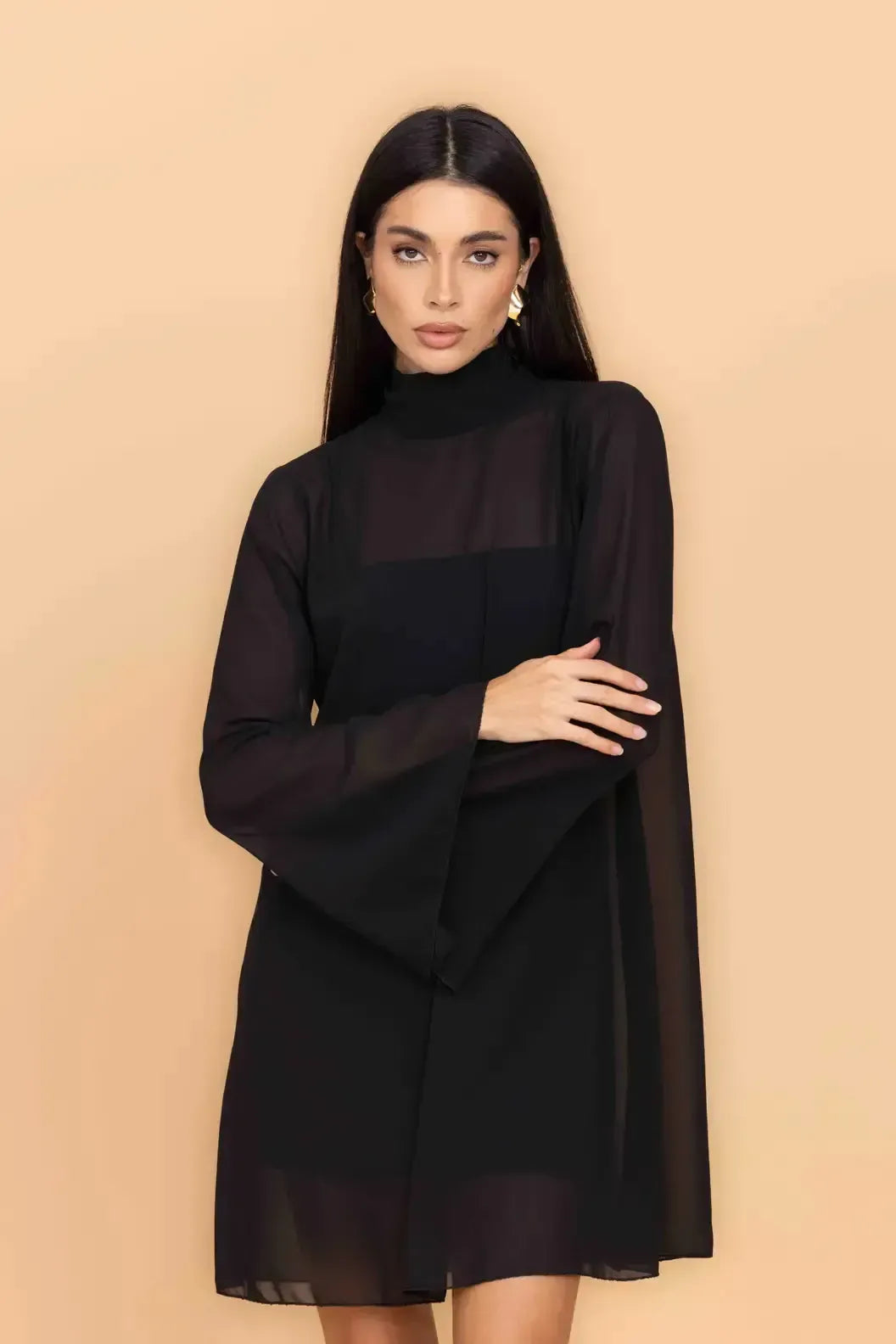 FELICITY Black A-Line Chiffon Mini Dress