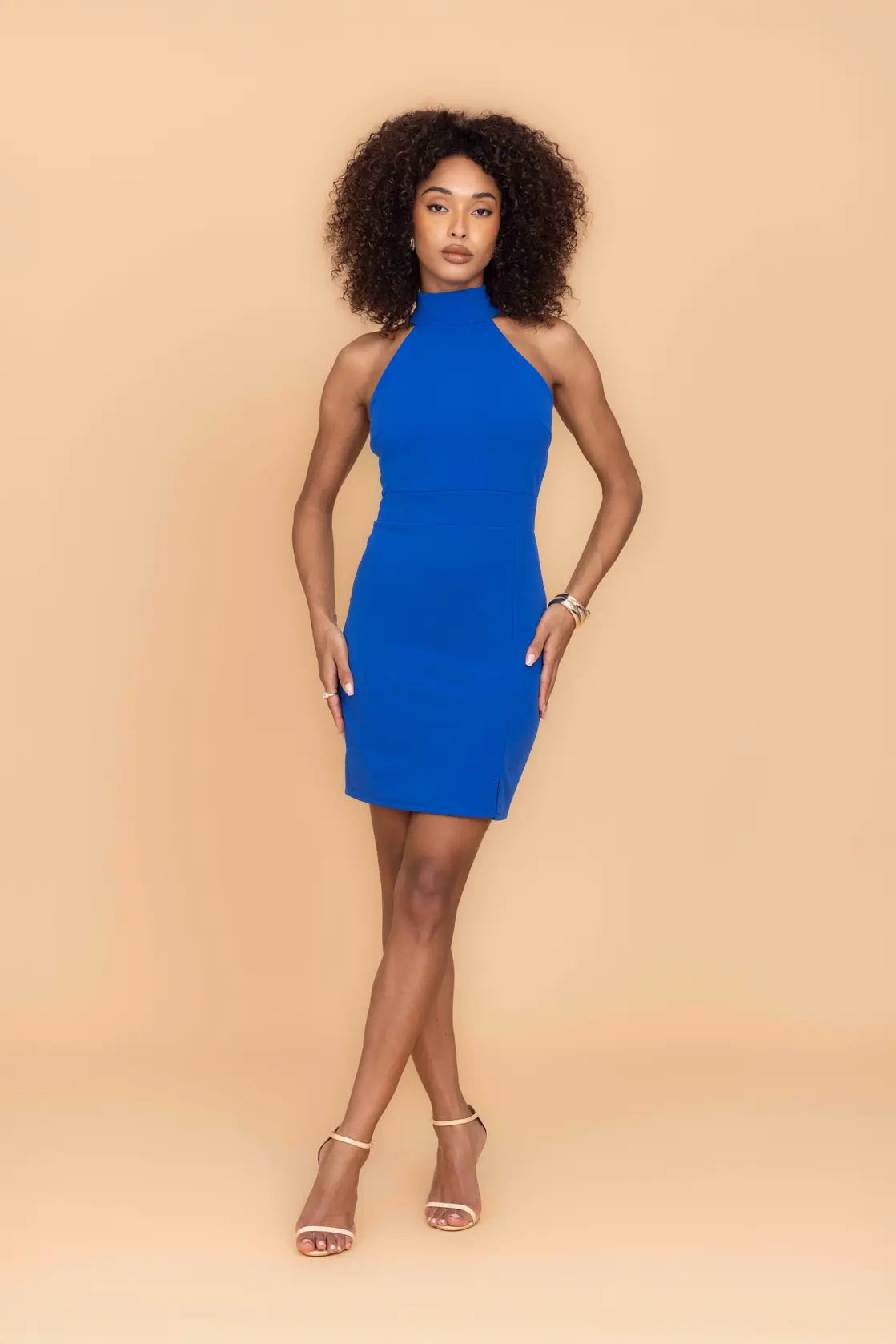 JULIETTE Electric Blue Halterneck Mini Dress