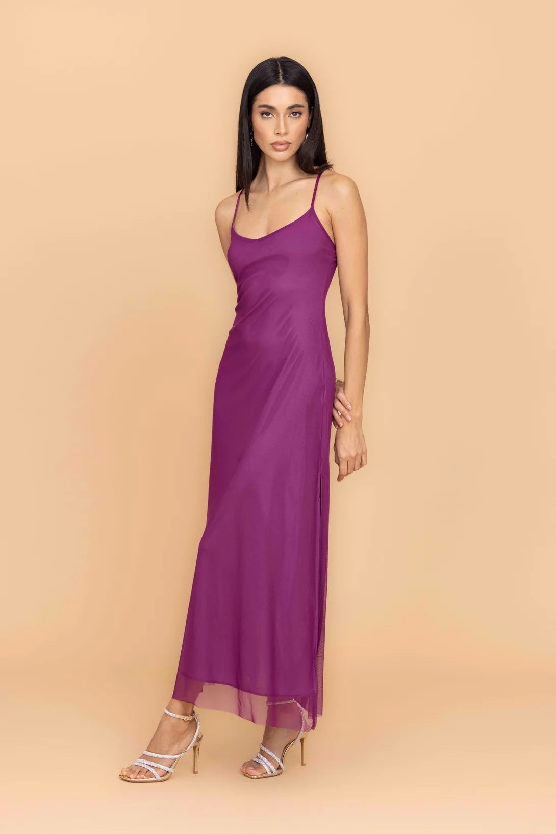 SANDY Magenta Mesh Maxi Dress