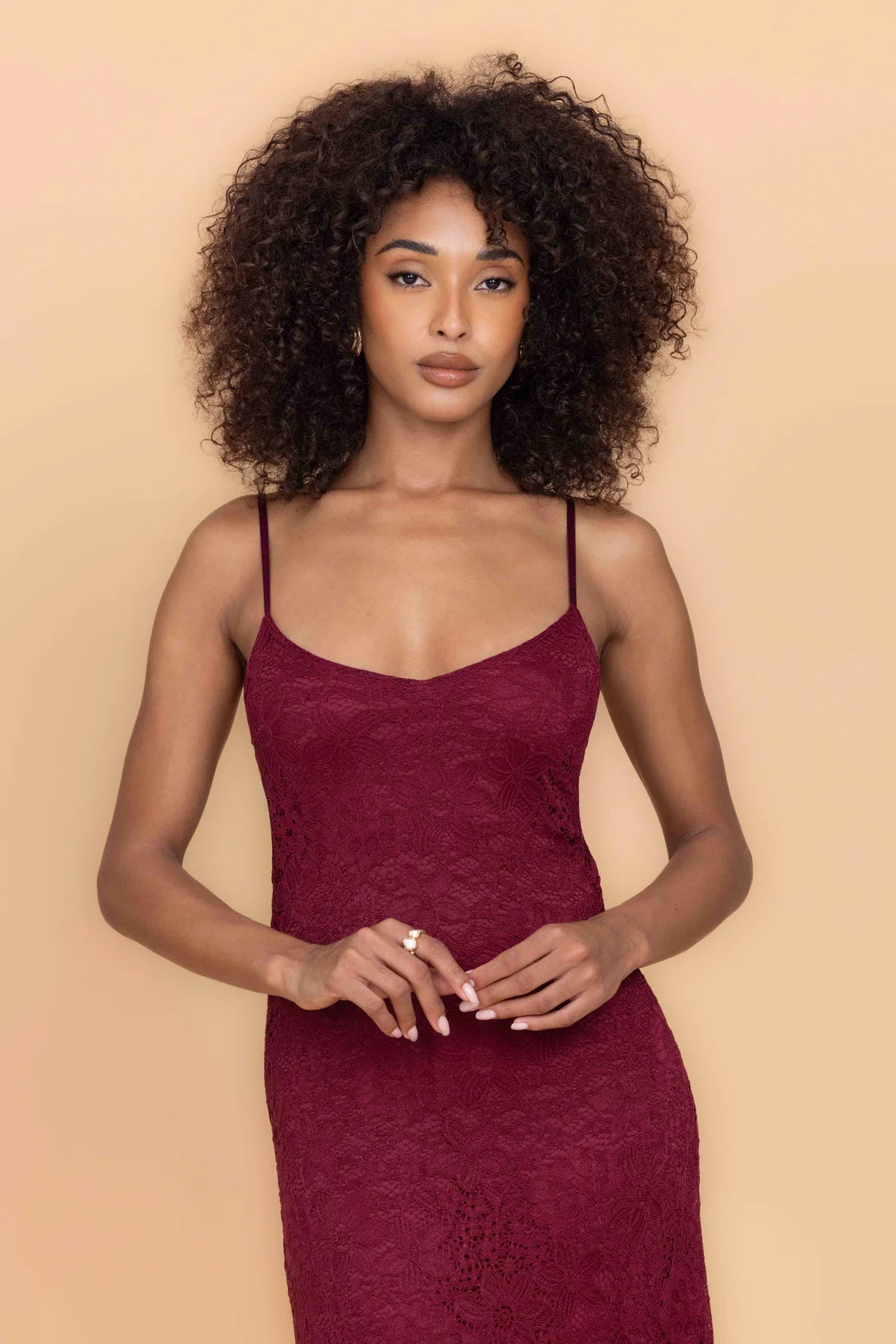 SANDY Berry Wine Strappy Lace Maxi Dress