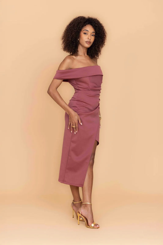 VINCENZO Dark Mauve Midi Dress