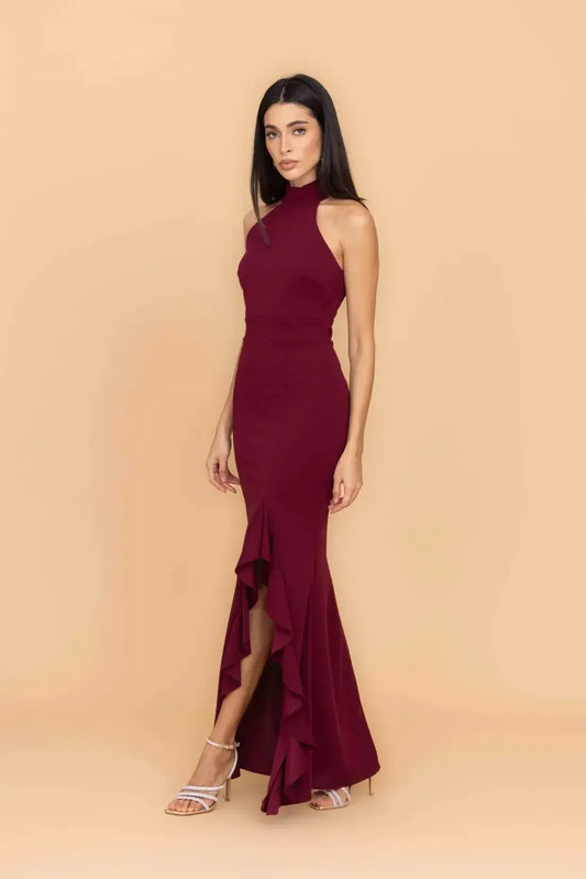 CLAUDINE Weinfarbenes Maxikleid