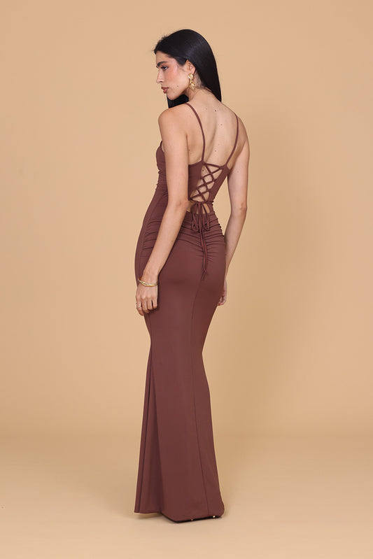 AMINA Mocha Maxi Dress