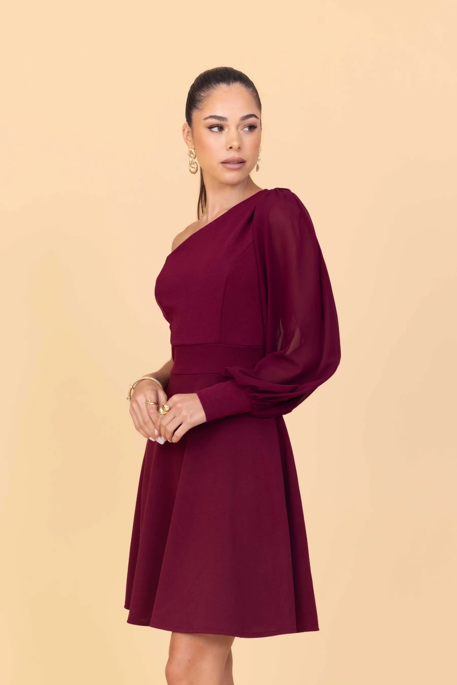 wine long sleeve dress Miss Selfridge slash neck maxi in burgundy Style with strappy heels and statement earrings for a night to remember. Long Sleeves Burgundy Lace Prom
