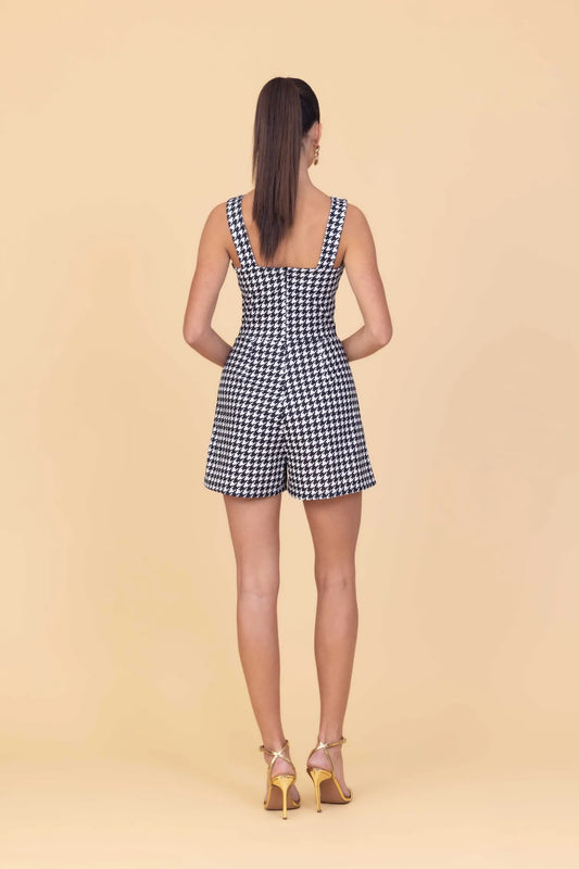 CLEO Schwarz-weiß karierter Playsuit