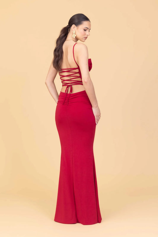 Cherry Floral Detail Evening Dress