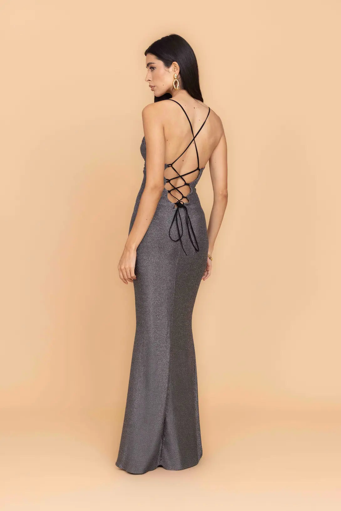 ARGENTINE Silver Glitter Maxi Dress