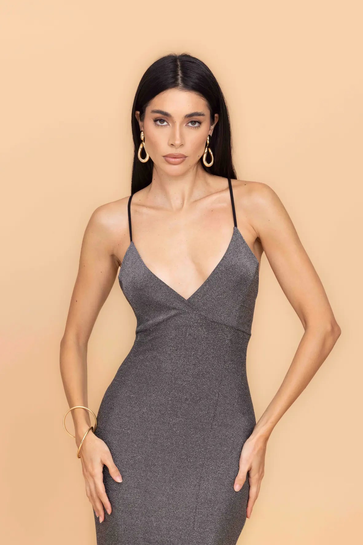 ARGENTINE Silver Glitter Maxi Dress