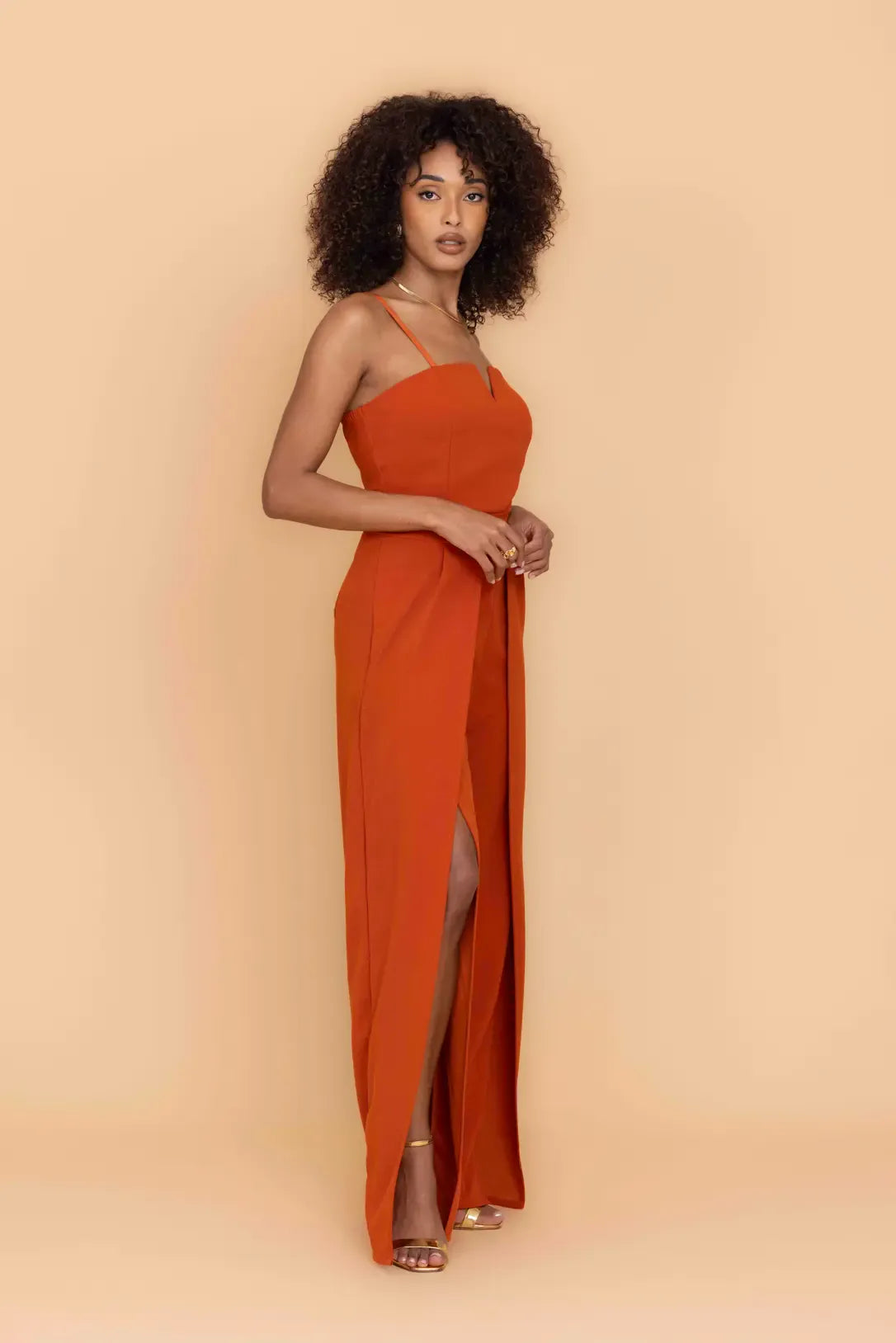 orange jumpsuit dress Orange Bead Satin Evening jumpsuits for wedding with Detachable Train