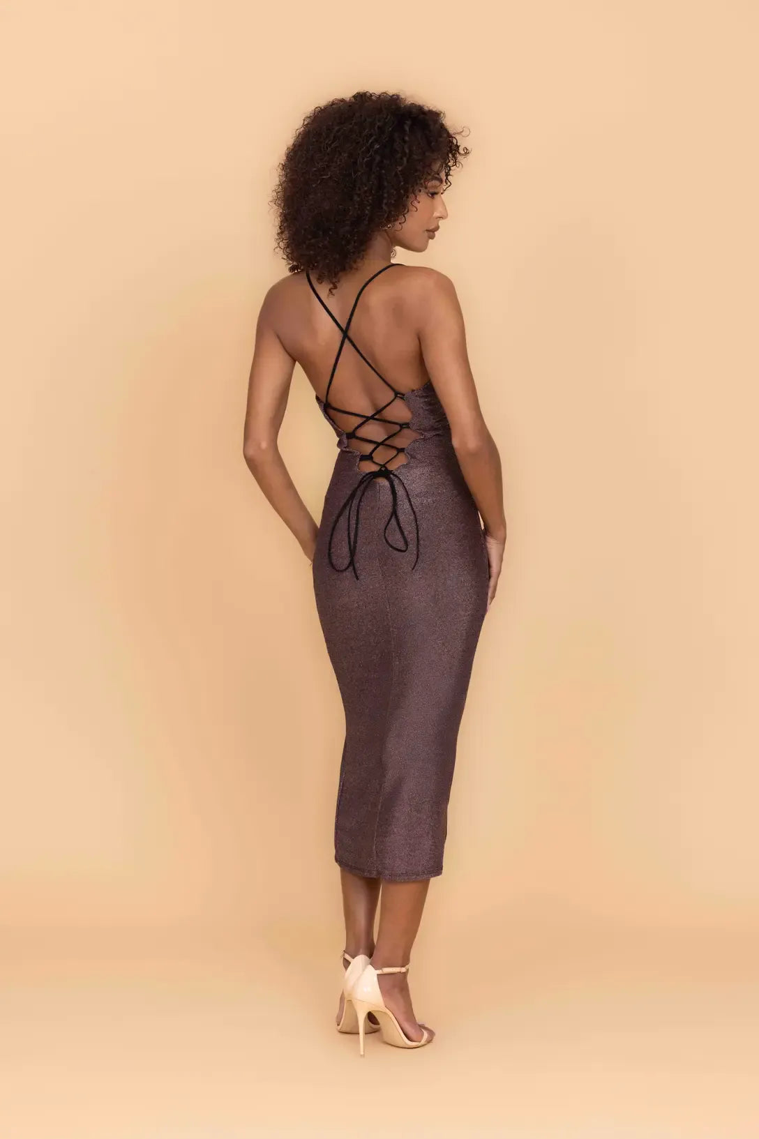 bronze midi dress Halter 20% Metallic ARGENTINE Bronze Glitter Dress |