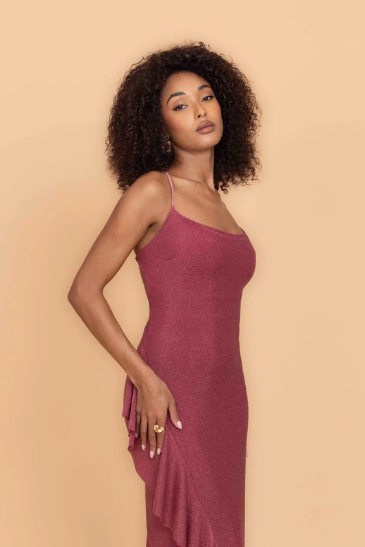 GRACE Rose Pink Glitter Maxi Dress
