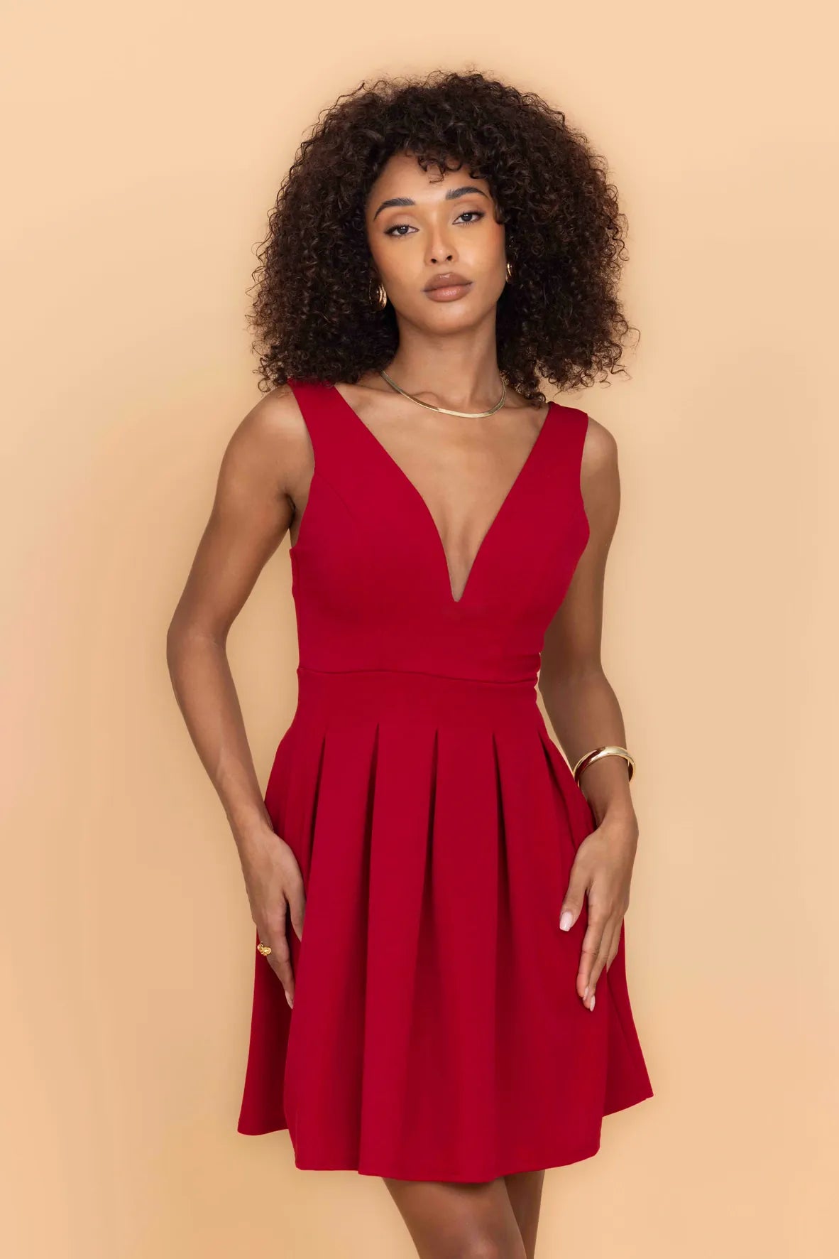 ELOISE Scarlet Red V Neck Skater Dress | WalG London ELOISE Scarlet Red V Neck Skater Dress | WalG London