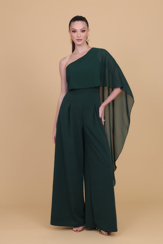 MELODY Forest Green One Shoulder Jumpsuit