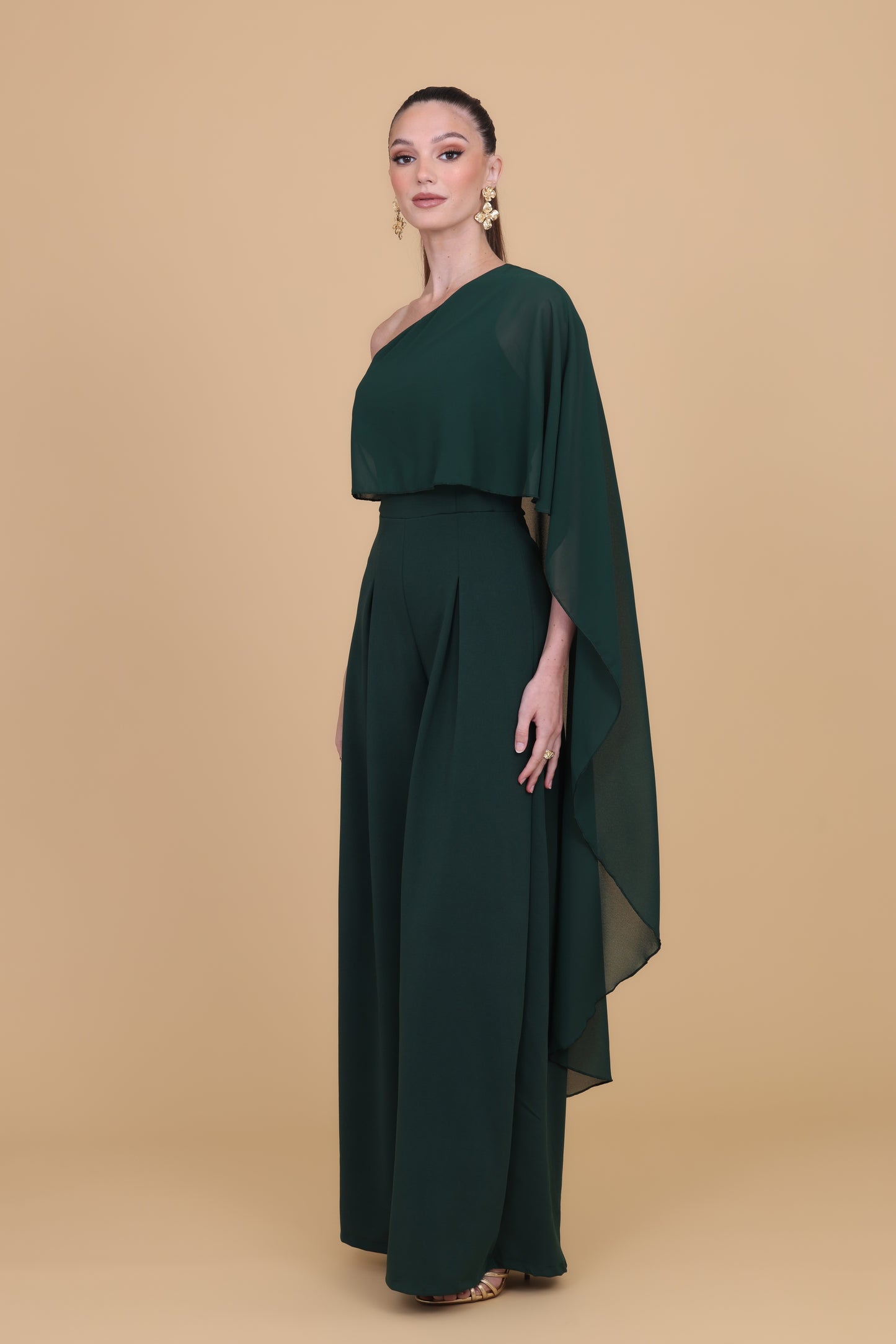 MELODY Forest Green One Shoulder Jumpsuit
