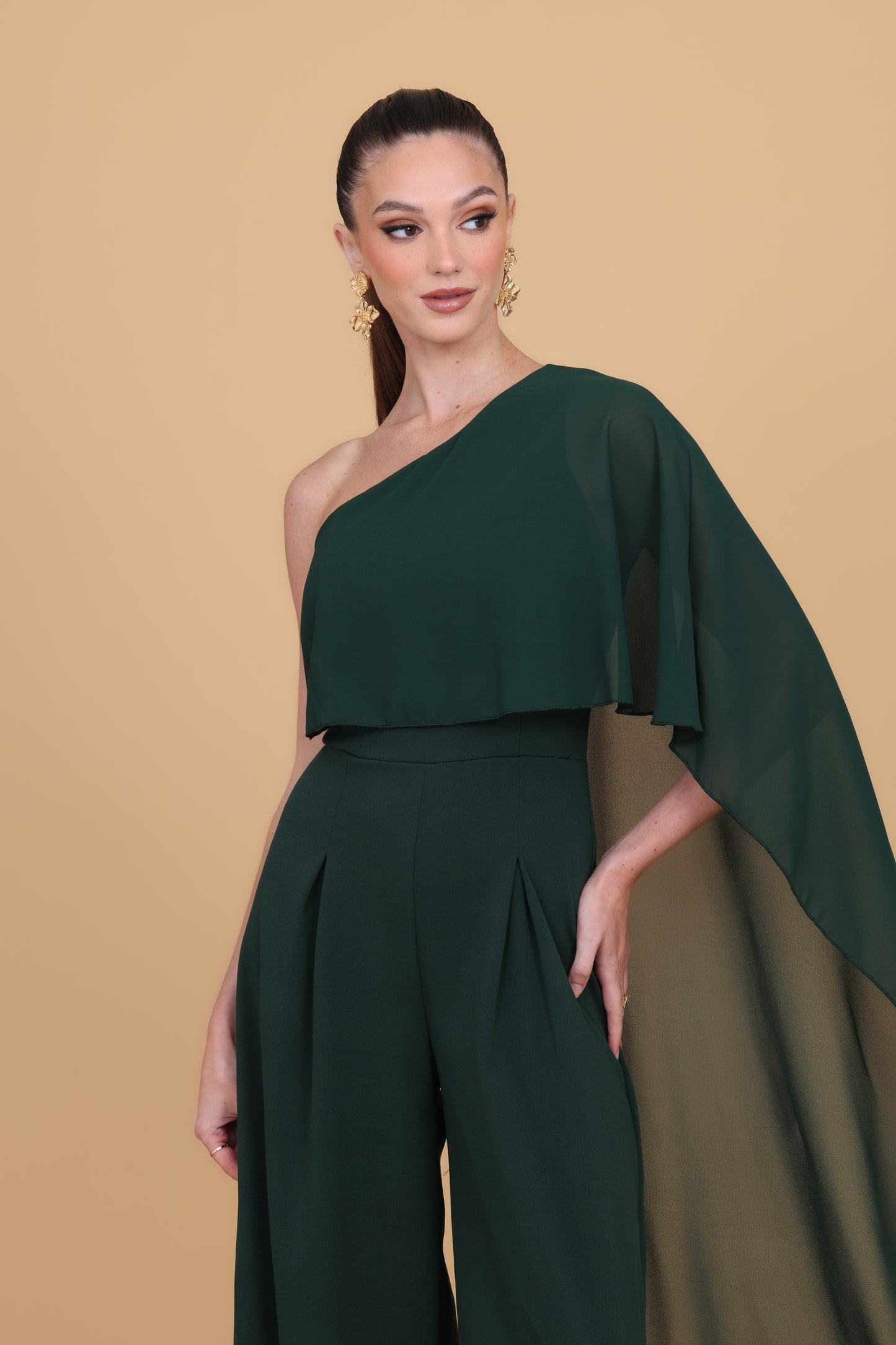 MELODY Forest Green One Shoulder Jumpsuit