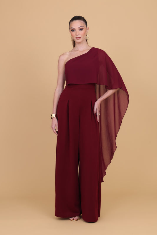 MELODY Wine One Shoulder Jumpsuit