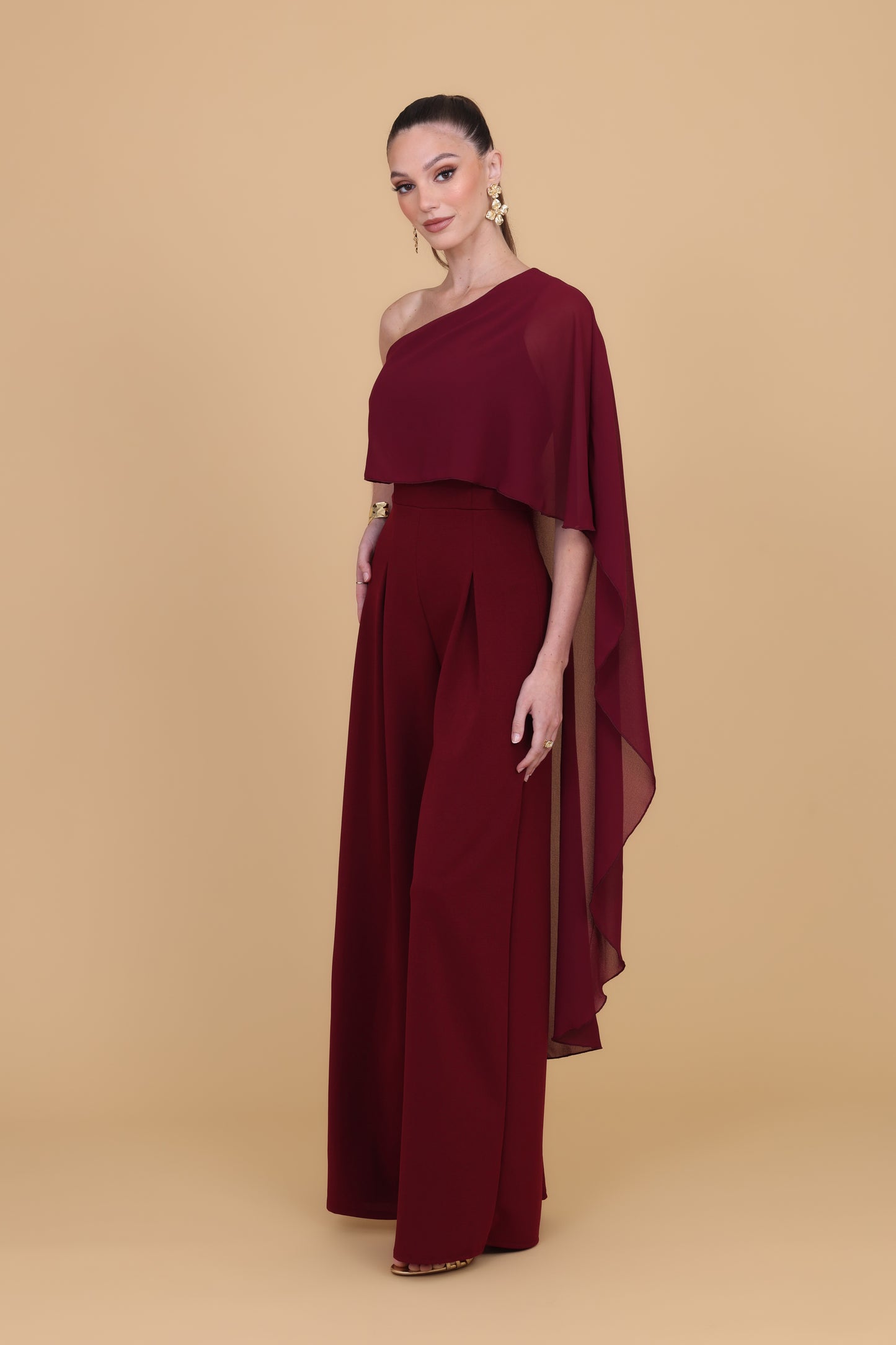 MELODY Wine One Shoulder Jumpsuit