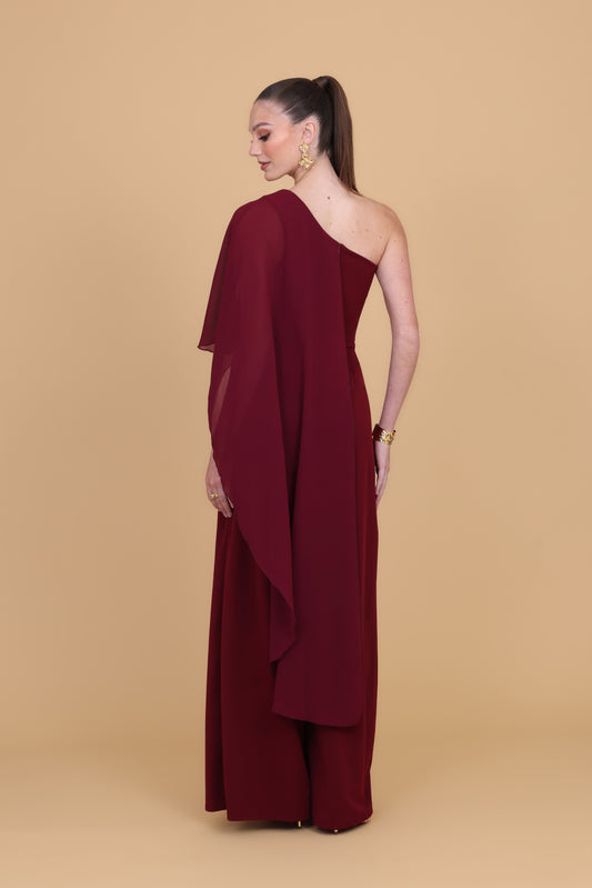 MELODY Wine One Shoulder Jumpsuit