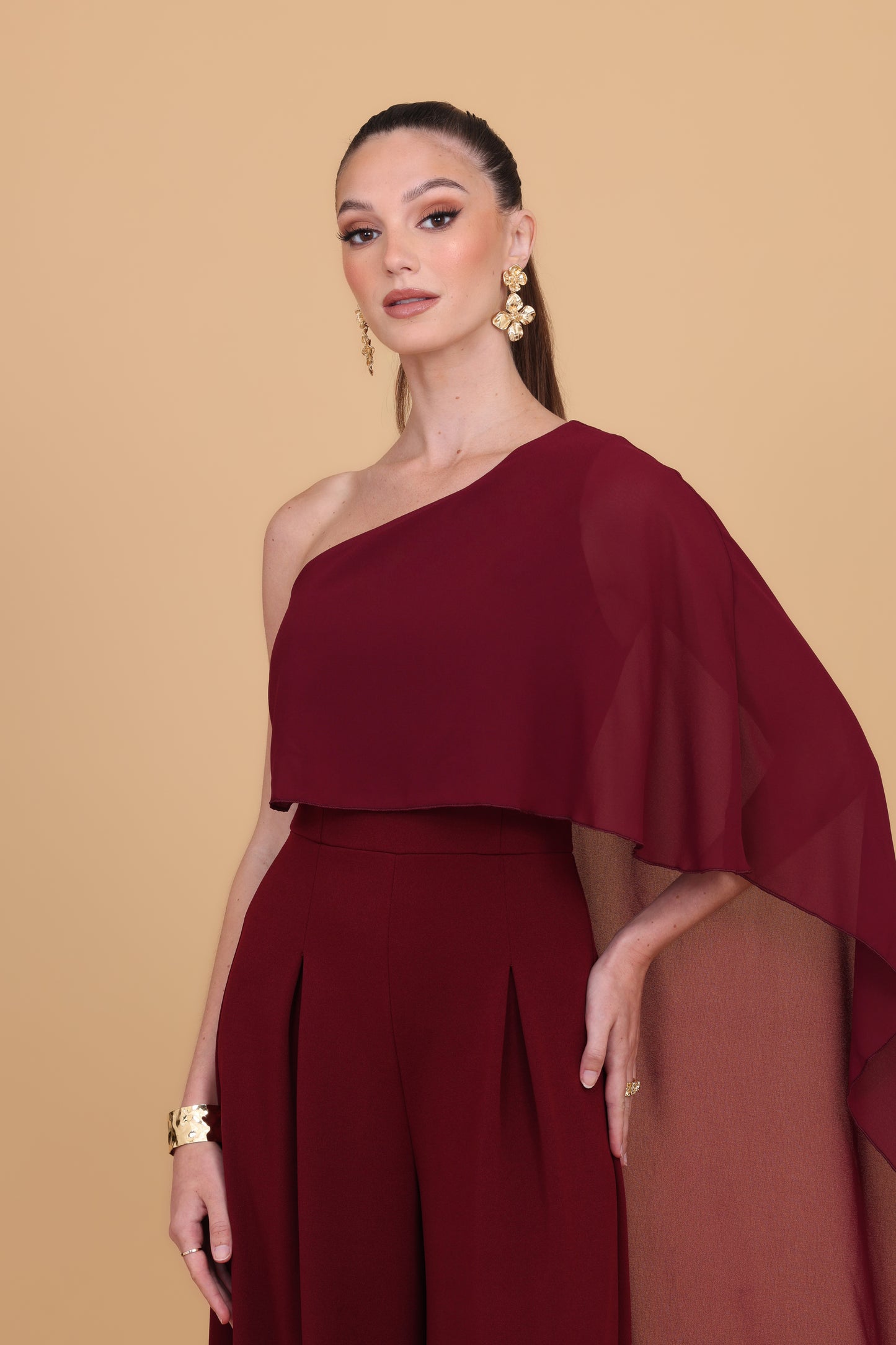 MELODY Wine One Shoulder Jumpsuit