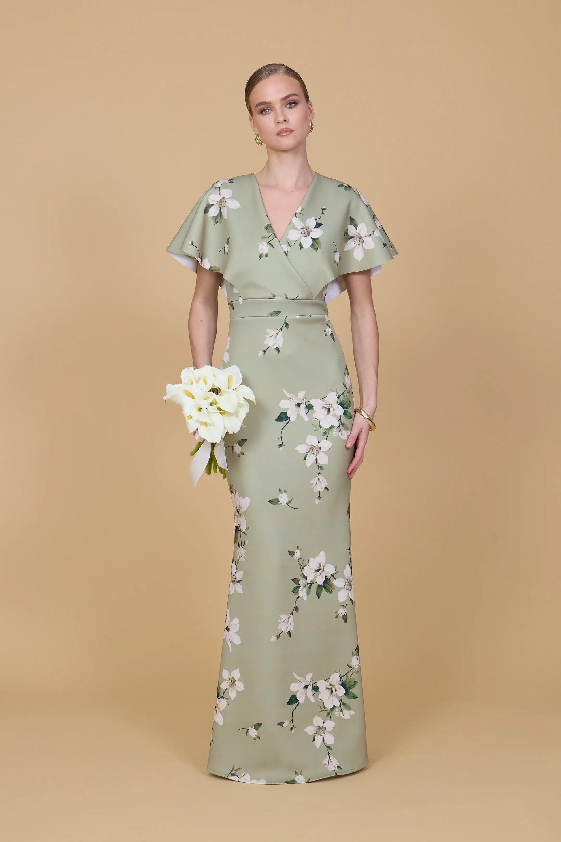 BETTY Sage Green Orchid Wrap Maxi Dress