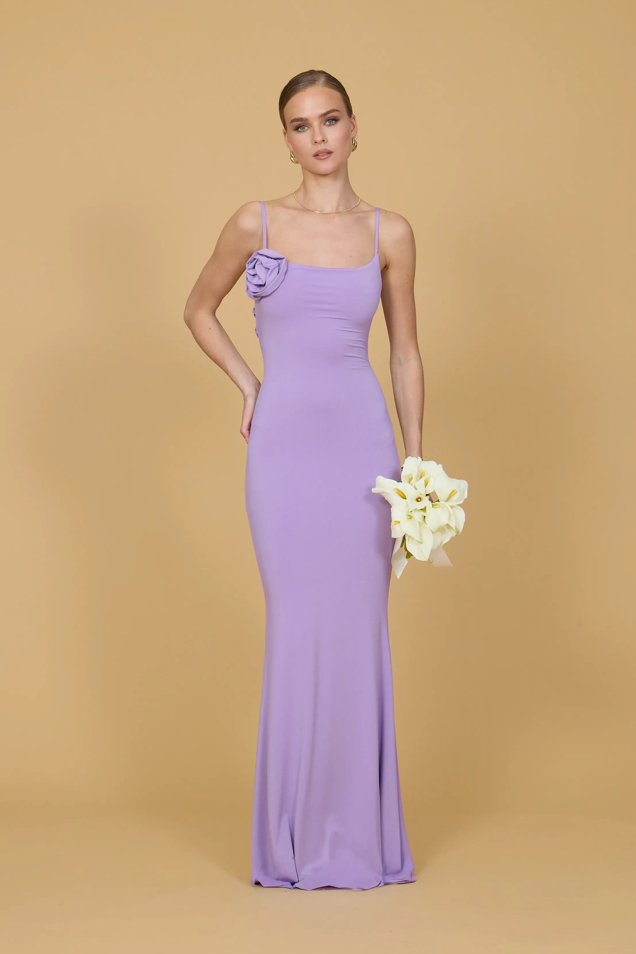 fresh rosebud maxi dress lilac MARY Lilac Rose Detail Maxi Dress with Tie Back