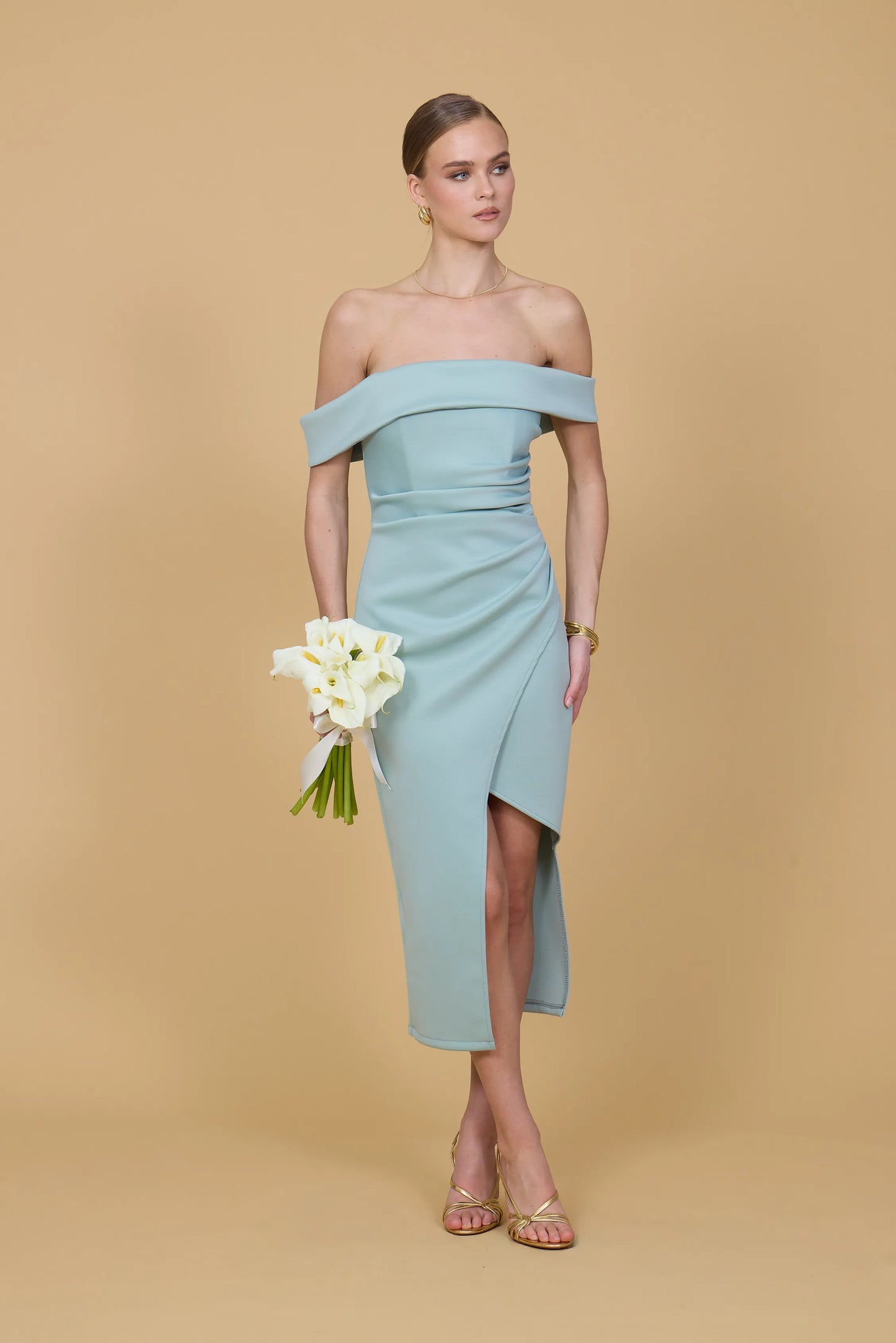 VINCENZO Salbeigrünes Midikleid