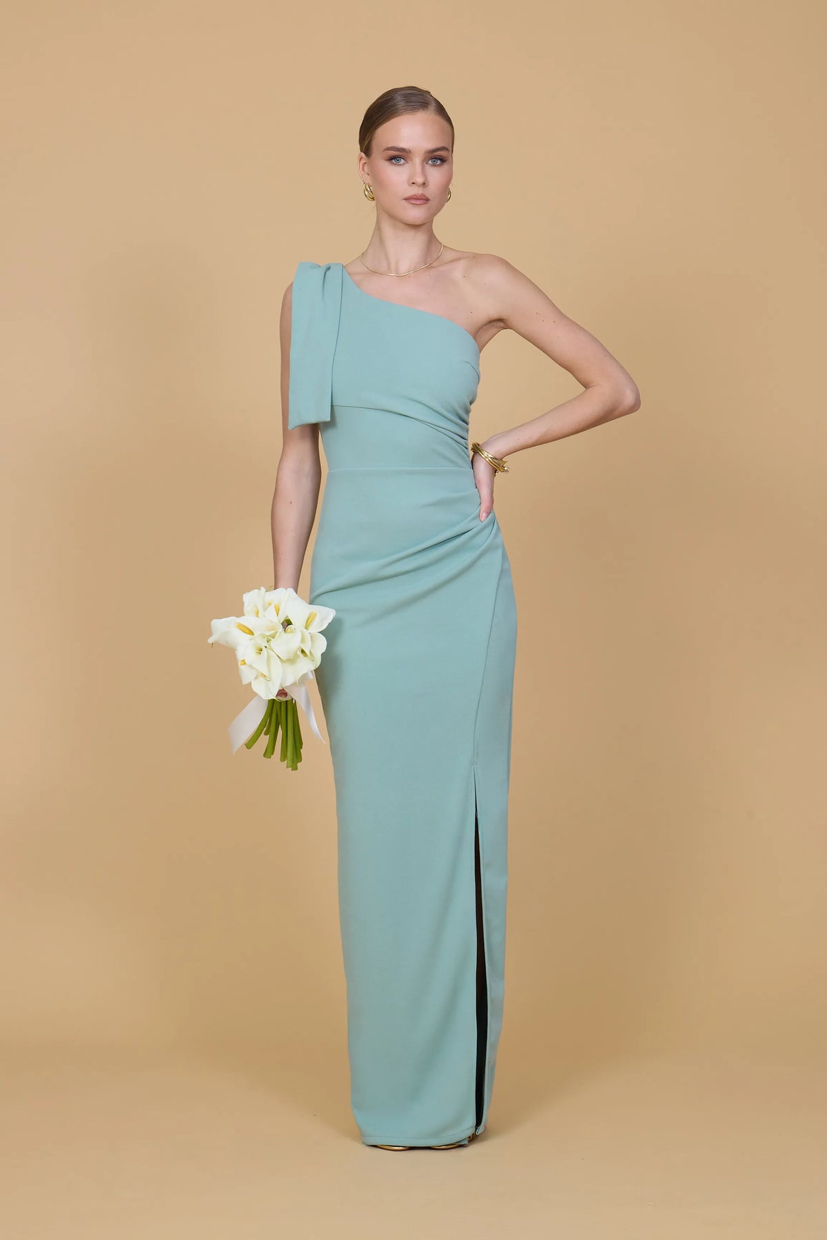 twilight tango one shoulder maxi dress forest green TALIA Sage Bow quality polyester Hijab fashion Color:Custom_Colors Portia and Scarlett PS22036