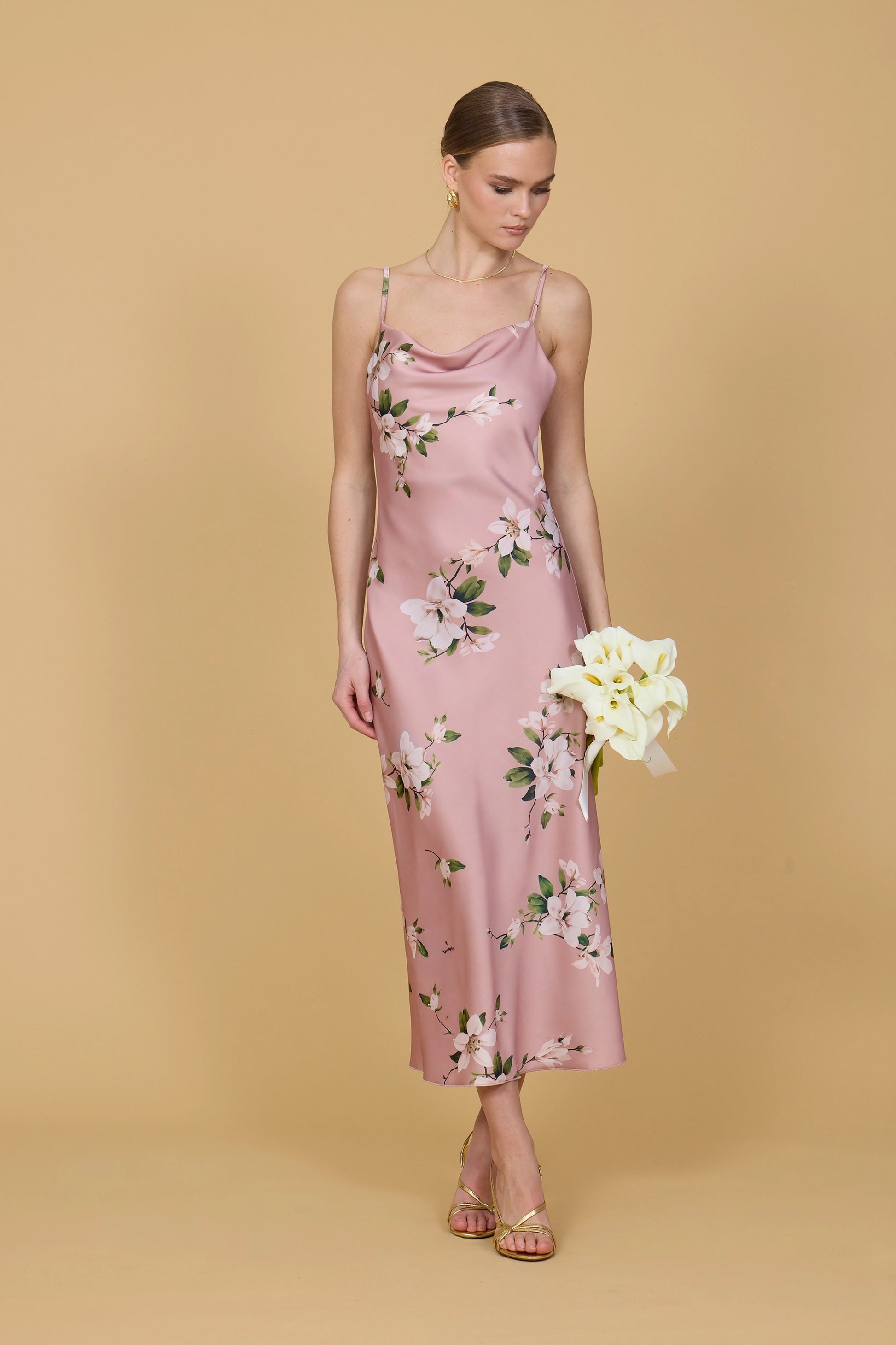 CARA Dark Pink Orchid Cowl Neck Midi Dress