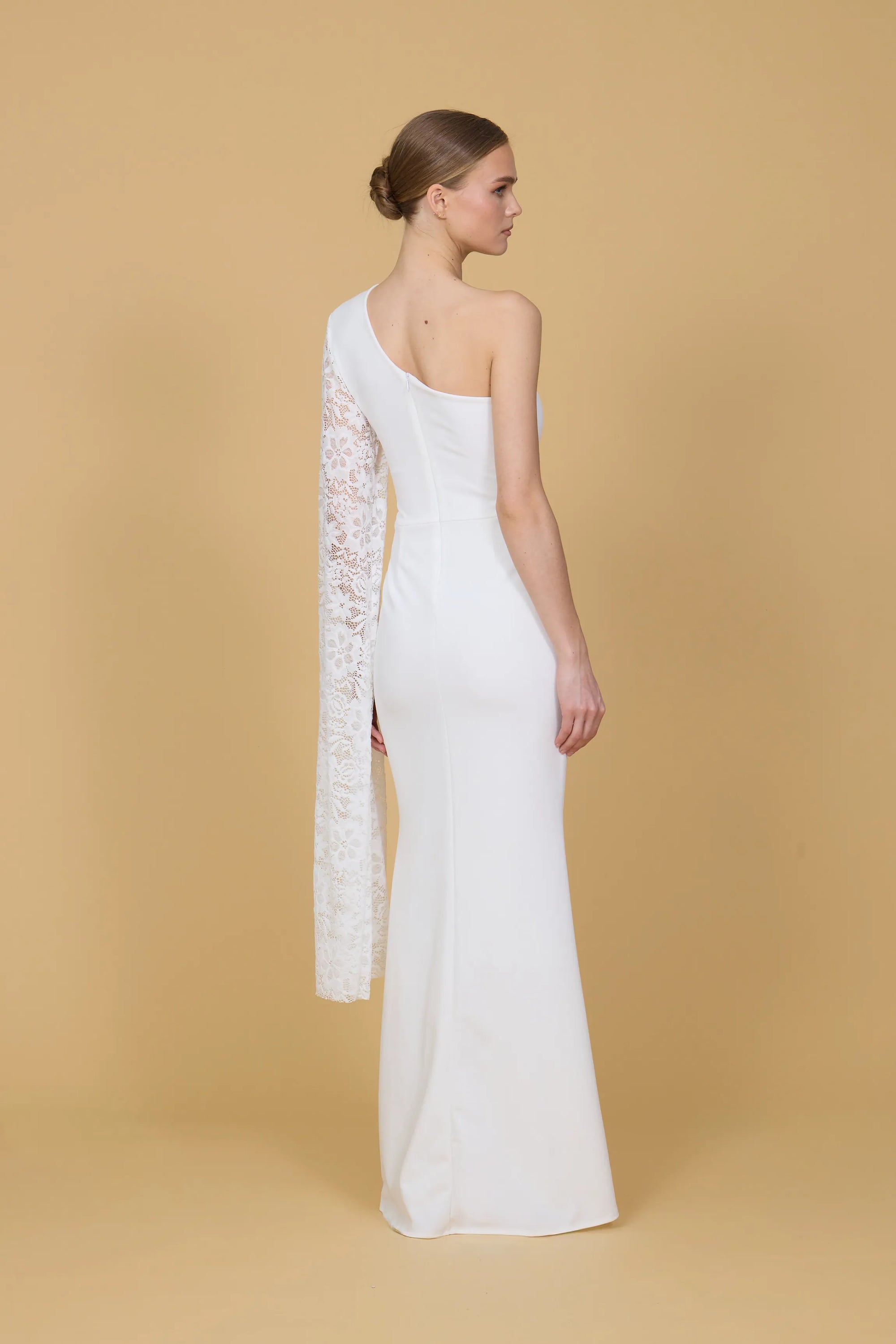 CASSIDY White Lace One Sleeve Maxi Dress