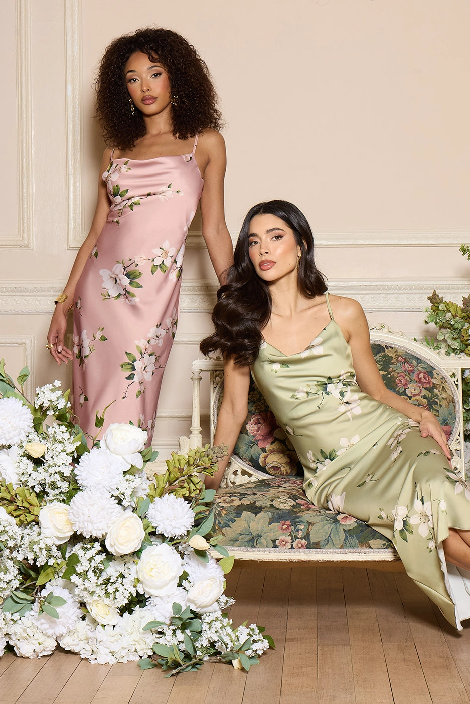 CARA Sage Green Orchid Cowl Neckl Midi Dress