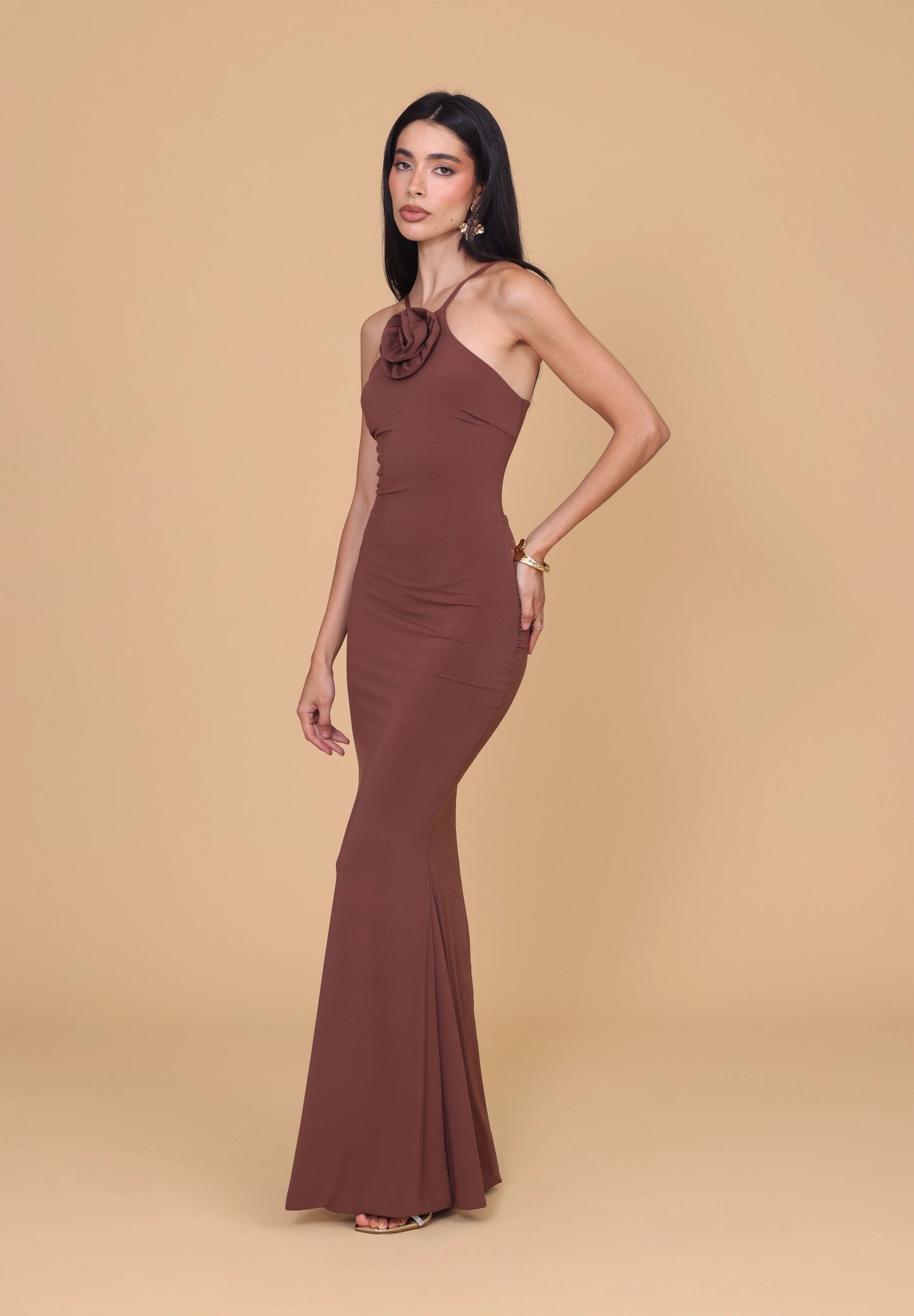 AMINA Mocha Maxi Dress