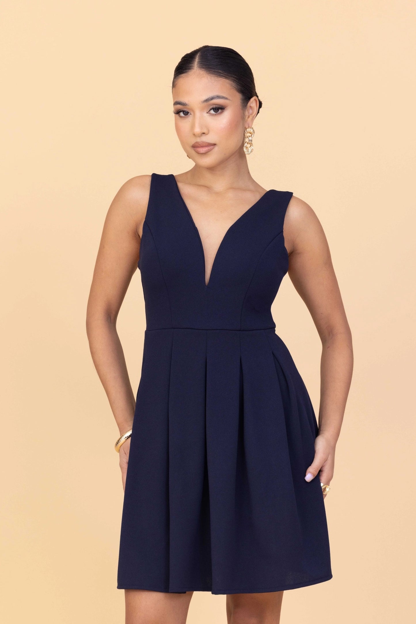 ELOISE Marineblaues Skaterkleid Petite