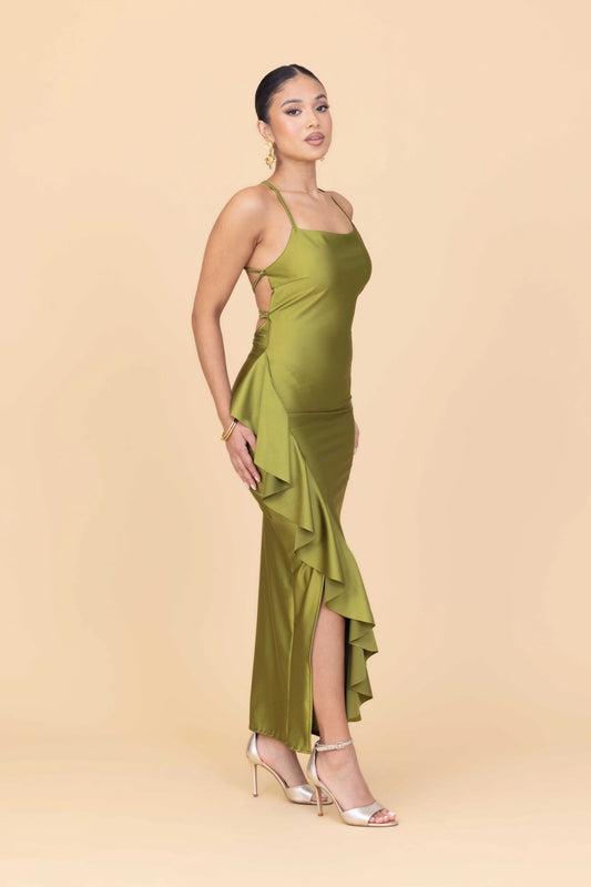 GRACE Deep Olive Maxi Dress Petite