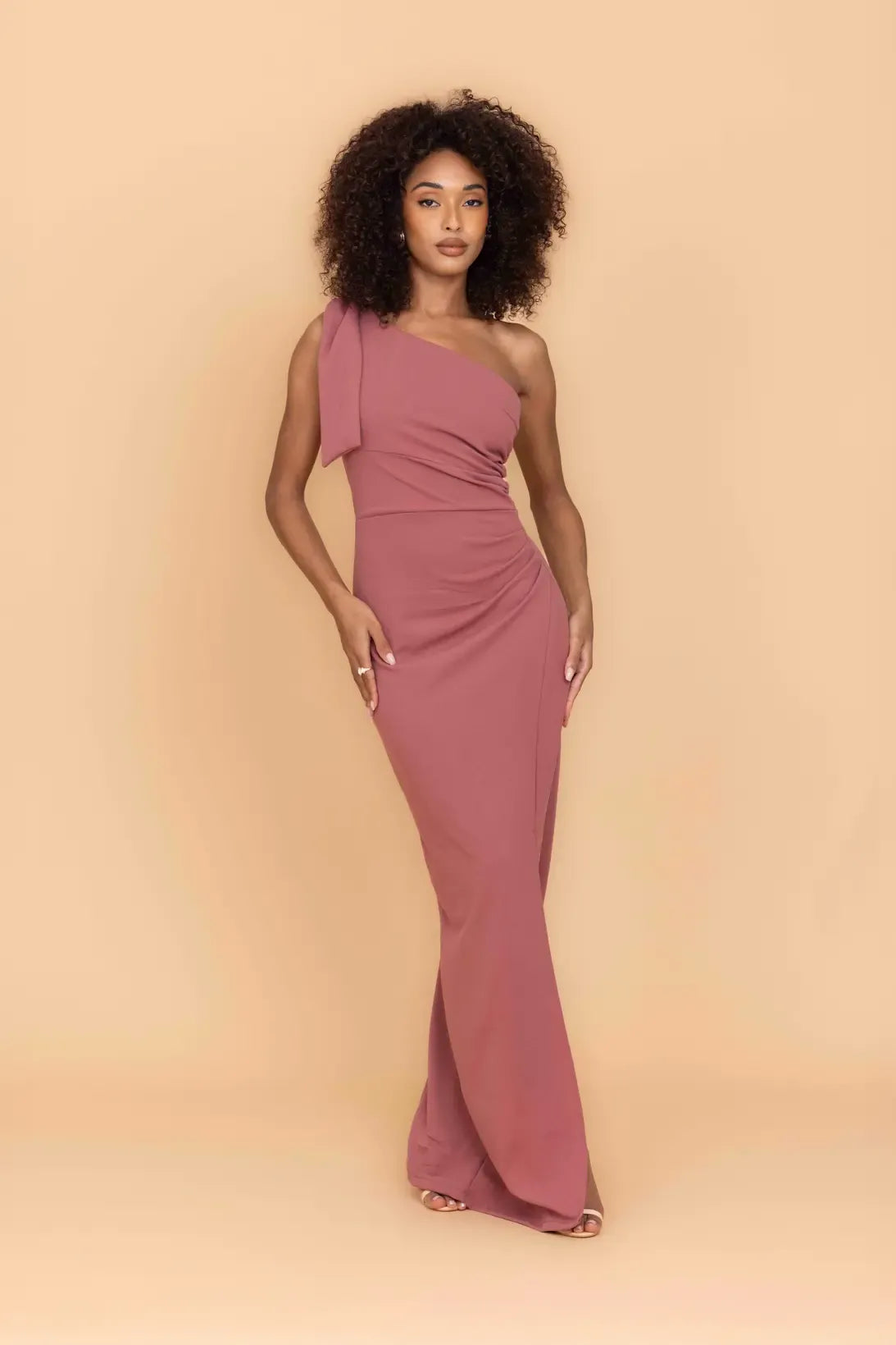 TALIA Dark Mauve Pink Bow Maxi Dress