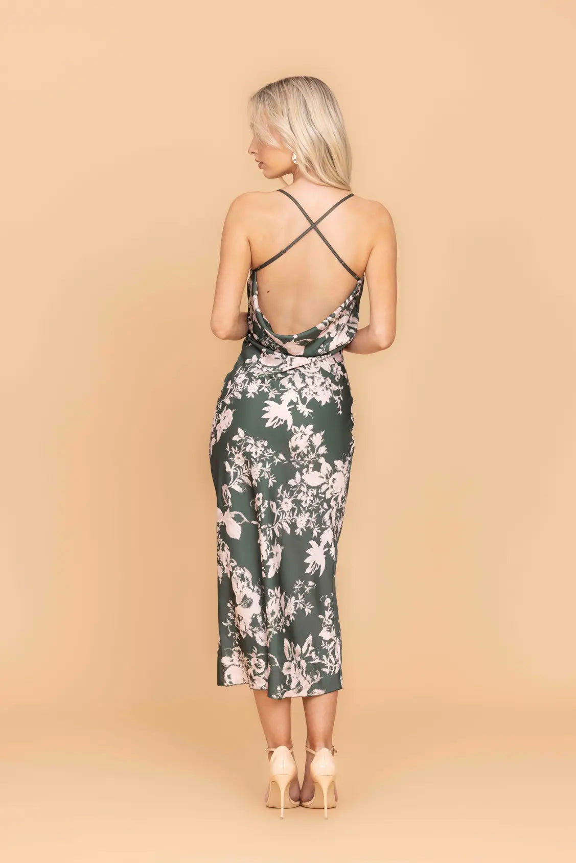 NICOLETTE Khaki Floral Midi Dress
