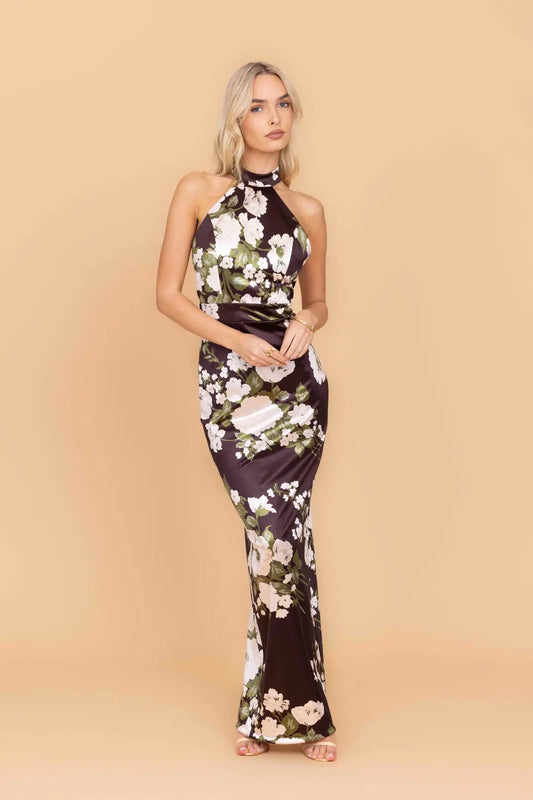ABIGAIL Dark Chocolate Floral Maxi Dress