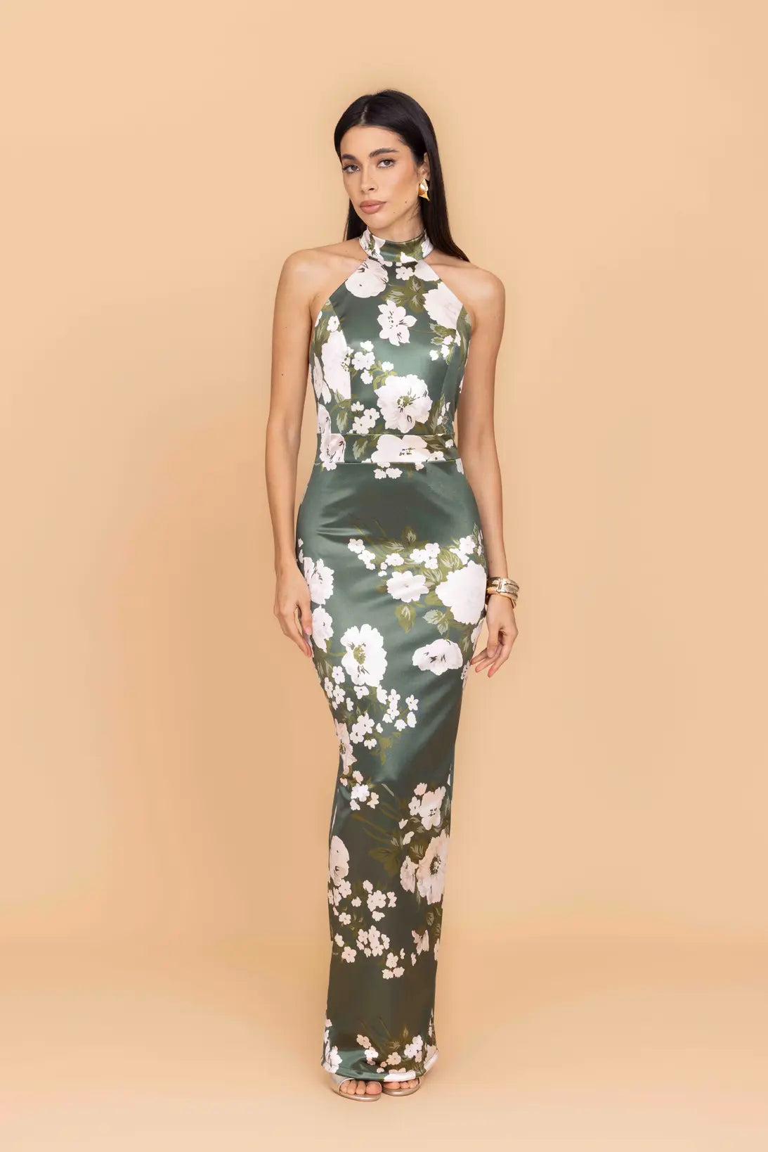 ABIGAIL Khaki Floral Maxi Dress