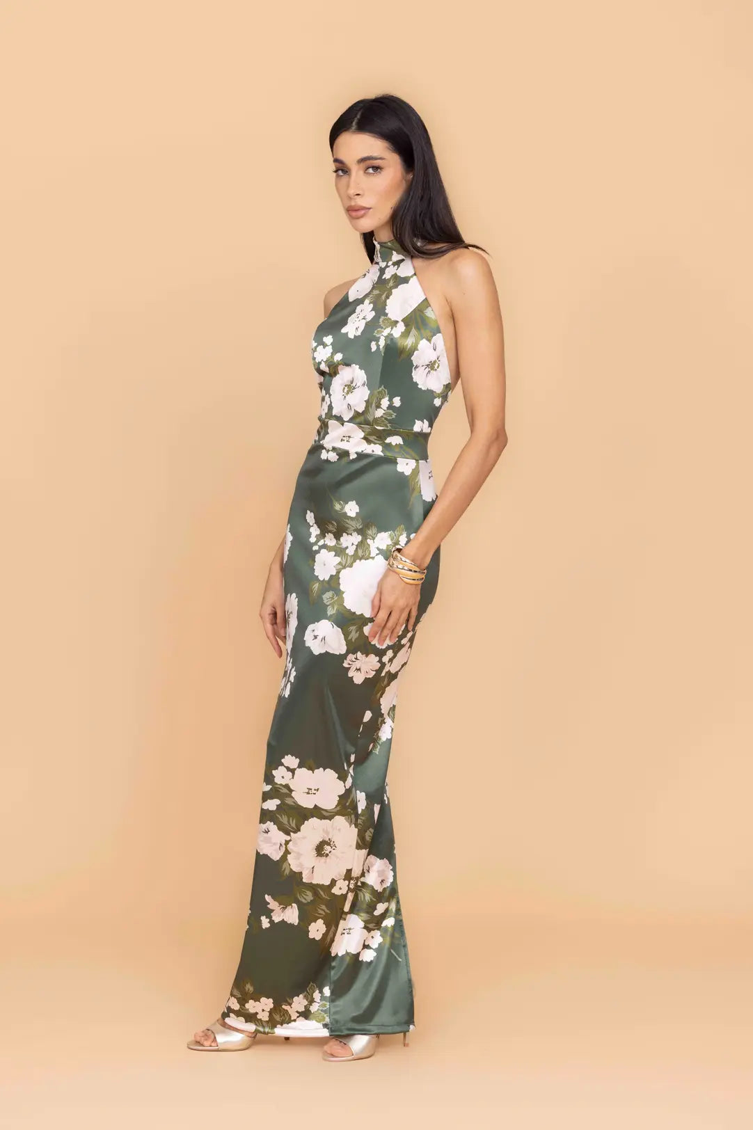 ABIGAIL Khaki Floral Maxi Dress