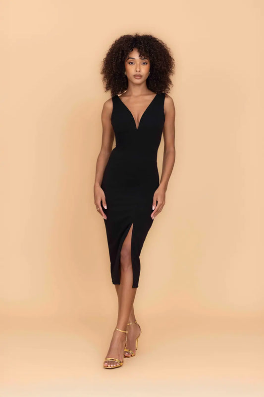 ELOISE Black Midi Dress