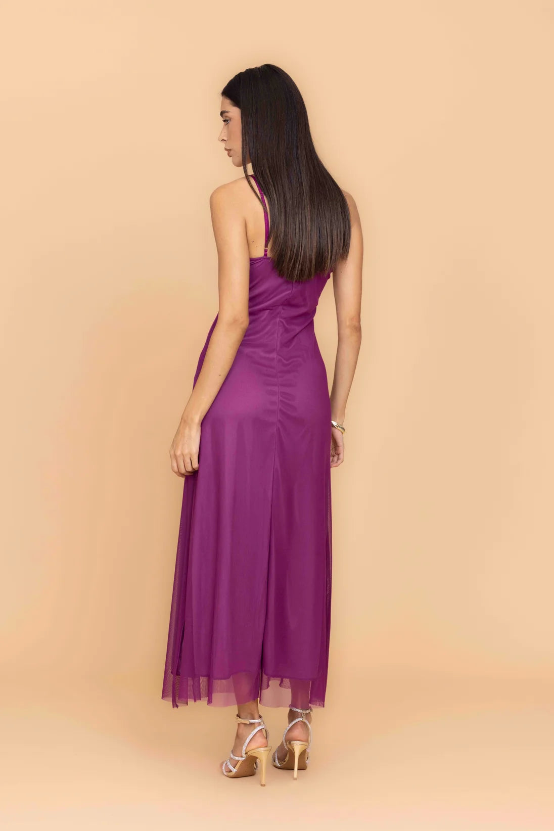 SANDY Magenta Mesh Maxi Dress